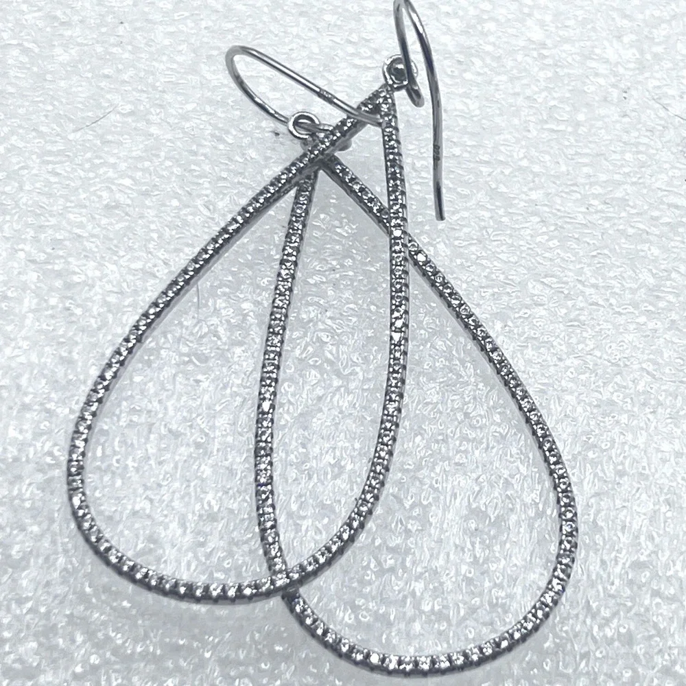 Sterling Silver CZ‎ Micro Pave Hoop Earrings Articulated Prom Formal Wedding